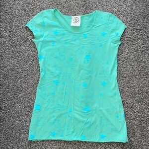 Scrapbook Y2K Junior’s Teal Star Short Sleeve Tee Tunic Length Size Large